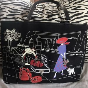 "VB" Black & White Graphic Canvas Tote Bag: BELLBO